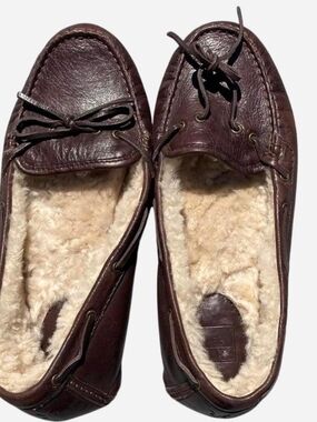 Frye Brown Leather Fur-Lined Moccasin Slippers